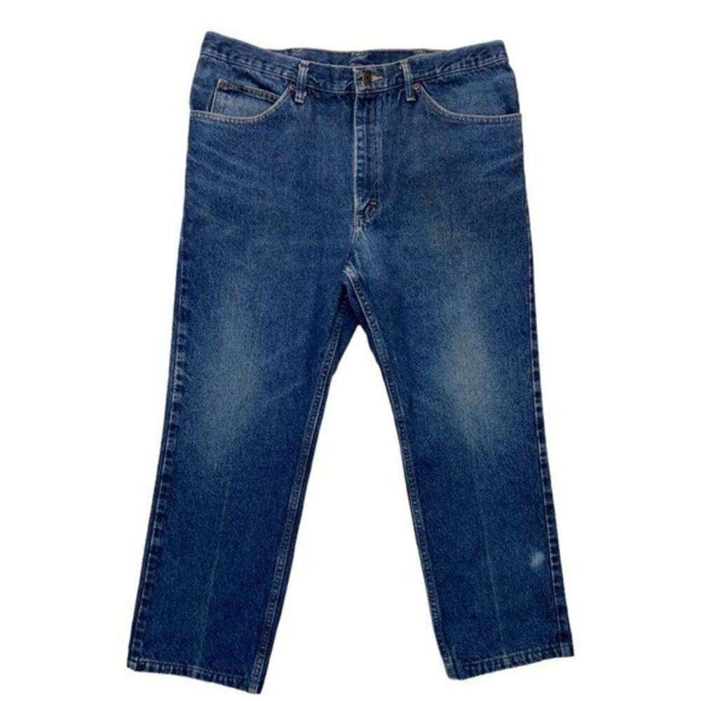Vintage Lee Jeans Size 38 x 32 denim blue dark wash distressed
